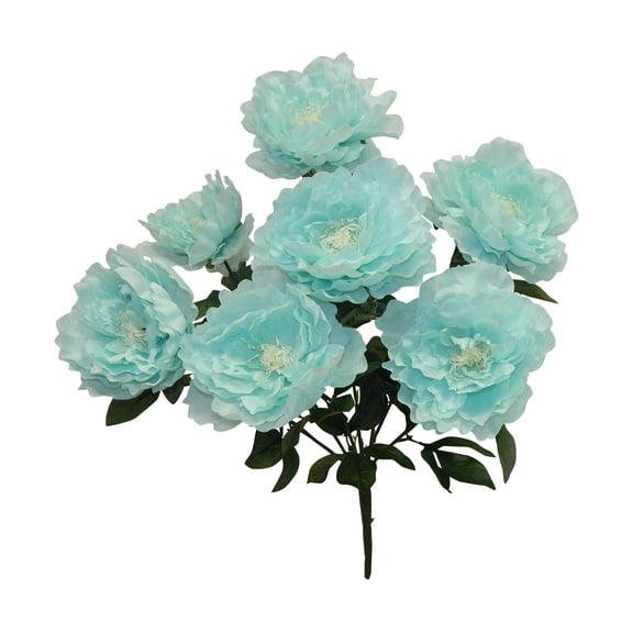 Turquoise Blue Peony 21in Artificial Polysilk Faux Fake Open Bloom Flower Bush for Craft Home Garden Outdoor Bouquet Arrangement Ceremony Wedding Arch Floral Wall Aisle Decor (Aqua, One each)