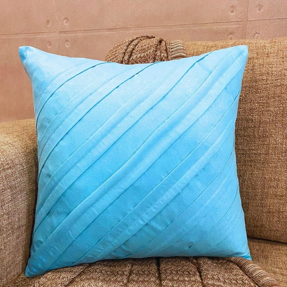 Turquoise Blue Pillow Covers, Textured Pintucks Solid Color Throw Pillows Cover, Pillow Covers 18x18 inch (45x45 cm), Square Faux Suede Pillowcase, Striped - Contemporary Turquoise