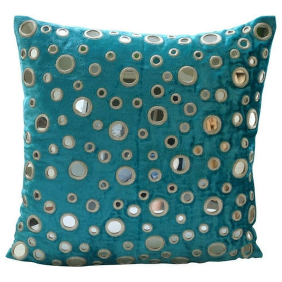 Turquoise Blue Pillow Shams, Mirror Pillow Shams, 24x24 inch (60x60 cm) Pillow Sham, Square Velvet Shams, Pillow Shams, Contemporary, Circles & Dots Pattern - Aqua Reflections