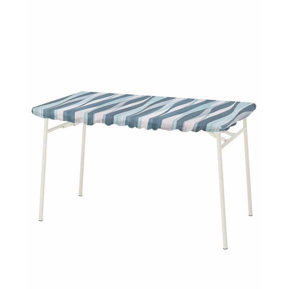 Turquoise Blue Rectangle Tablecloth, Waterproof Elastic Fitted Table Covers for 8 Foot Tables, 32x96inch Decorative Tablecloths for Picnic, Camping, Outdoor, Retro Gradient Stripes Abstract Geometric