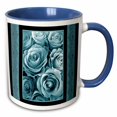 thumbnail image 1 of 3drose, Turquoise Blue Rose Bouquet Surrounded by Blue Damask Ribbon Trim, 15oz Two-tone Blue Mug, 1 of 6