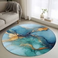 thumbnail image 1 of Turquoise Blue Round Area Rug 4 FT, Non Slip Indoor Outdoor Rug, Modern Teal Gold Marble Textured Washable Soft Circular Carpet Non-Shedding Floor Mat for Coffee Table Nursery Foyer Balcony, 1 of 8
