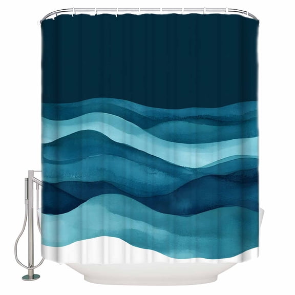 Turquoise Blue Shower Curtain, 66" x 72", Water Ripple Abstract Gradient Waves Modern Waterproof Bathroom Curtain Washable Shower Curtain Set with 12 Hooks