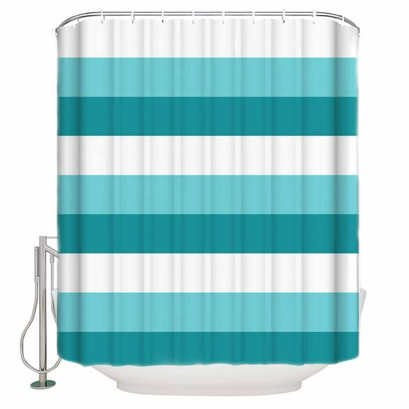 Turquoise Blue Shower Curtain, 66" x 72", and White Striped Geometric Waterproof Bathroom Curtain Washable Shower Curtain Set with 12 Hooks
