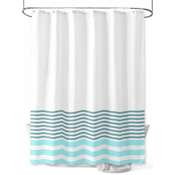 Turquoise Blue Shower Curtain, Striped Geometric Waterproof Shower Curtain Set with 12 Hooks Lightweight Washable Fabric Shower Curtains for Bathroom 72x72 Inches