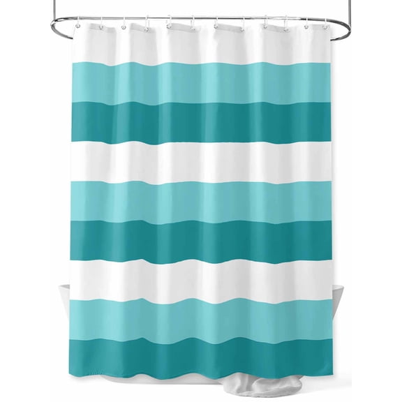 Turquoise Blue Shower Curtain, and White Striped Geometric Waterproof Shower Curtain Set with 12 Hooks Lightweight Washable Fabric Shower Curtains for Bathroom 72x72 Inches