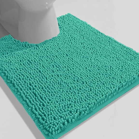 Turquoise Blue Soft Cozy Plush Chenille Contour Bath Mat Bathroom Rug