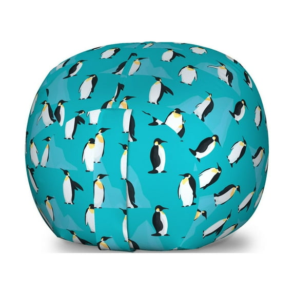 Turquoise Blue Storage Toy Bag Chair, Icebergs and Penguins, Stuffed Animal Organizer Washable Bag, Large Size, Dark Turquoise Dark Grey, by Ambesonne