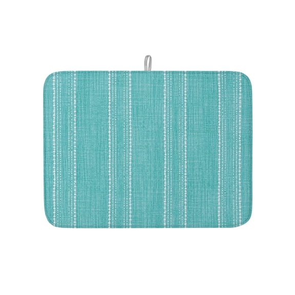 Turquoise Blue Striped Dish Drying Mat 18x24 inch Coastal Grandma Farmhouse Rustic Linen Texture Super Absorbent Microfiber Dish Drying Pad for Kitchen Countertops Sink Dish Drainer Racks 1 Pack