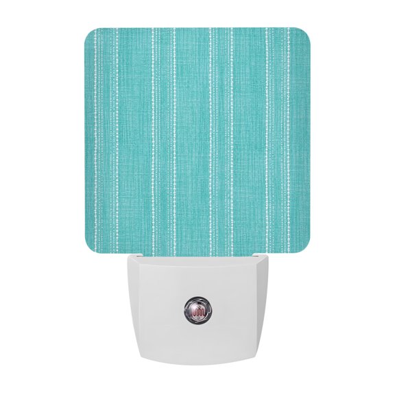 Turquoise Blue Striped Night Lights, Coastal Grandma Farmhouse Rustic Linen Texture Smart Auto Dusk to Dawn Sensor Nightlights Plug-in Nightlight for Bedroom Bathroom Living Room Kitchen Hallway