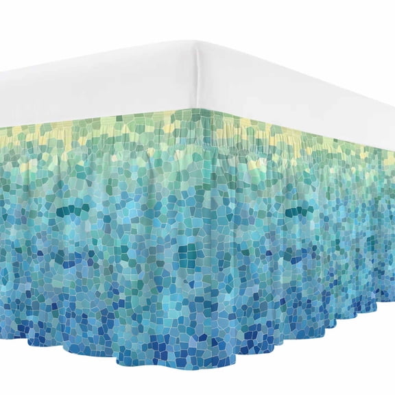 Turquoise Blue Teal Bed Skirt Cal King Size,Chic Stained Glass Texture Aesthetic Wrap Around Bed Skirting with Adjustable Elastic Strap,Dust Ruffled Pleated Bedskirts 18 Inch Drop for Bedroom Beds