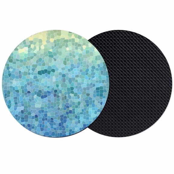 Turquoise Blue Teal Coasters Set of 2, Chic Stained Glass Texture Aesthetic Absorbent Coasters for Drinks, Coaster for Bar Office Dining Coffee Table Accessories Decor, Non Slip Round Desk Coaster