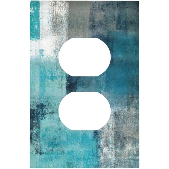 Turquoise Blue Teal Grey 1 Gang Duplex Outlet Covers Faceplate Decorative Wall Plate Abstract Modern Watercolor Single Electrical Light Switch Cover Receptacle Switchplate for Farmhouse Bathroom Deco