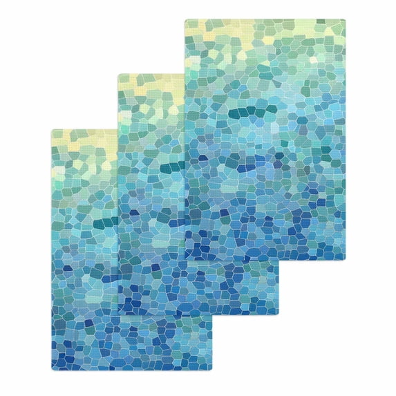 Turquoise Blue Teal Hand Towels Set,Waffle Weave Kitchen Towels 3 Pieces,Chic Stained Glass Texture Aesthetic Microfiber Hair Face Bath Tea Towel Absorbent Cleaning Dish Cloths,15.7"x23.6"