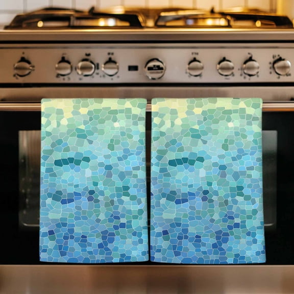 Turquoise Blue Teal Kitchen Towels Set of 1, Chic Stained Glass Texture Aesthetic Absorbent Dish Towels for Kitchen, Microfiber Hand Towel, Quick Drying Tea Towel for Cleaning Decorative Dishcloths