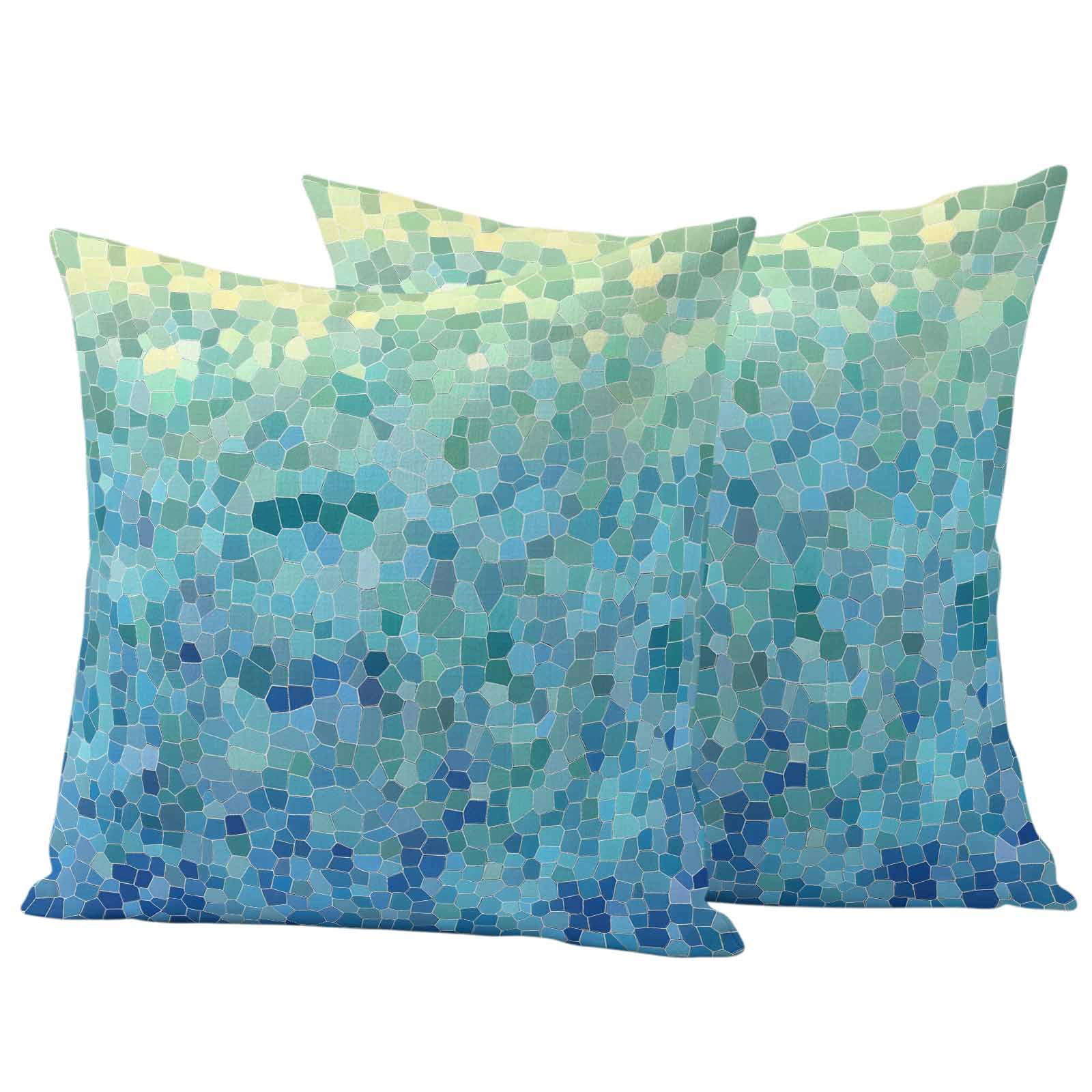 Turquoise Blue Teal Outdoor Waterproof Pillow Covers, Chic Stained Glass Texture Aesthetic Decorative Square Throw Pillowcase Sofa Cushion Sham for Patio/Couch/Chair, 24"x24" 2 Pack