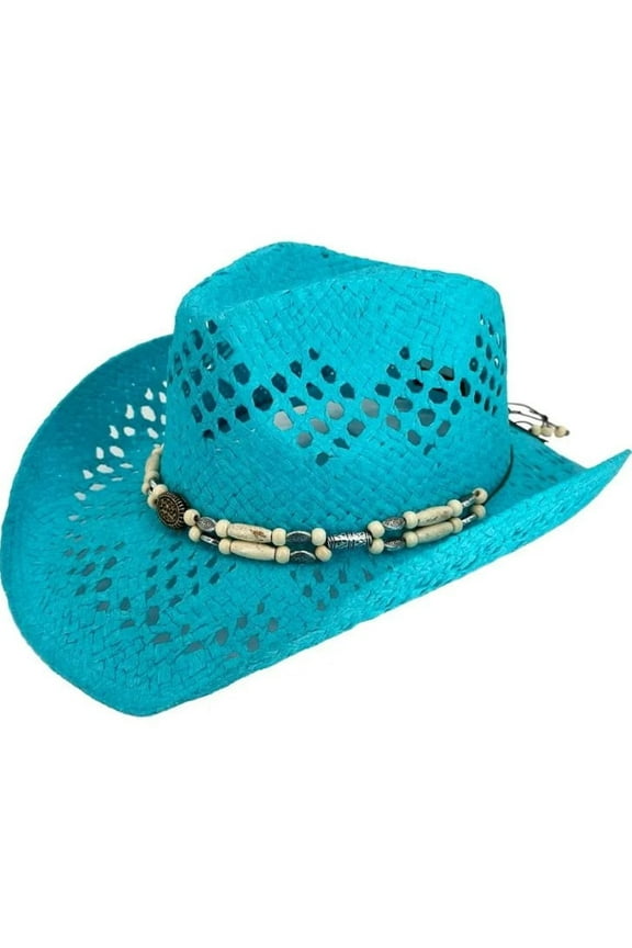 Turquoise Blue Teal Paper Straw COWBOY HAT WOMEN WESTERN Cowgirl Turqoise
