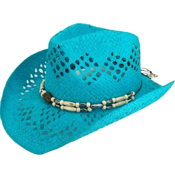 Turquoise Blue Teal Paper Straw COWBOY HAT WOMEN WESTERN Cowgirl Turqoise