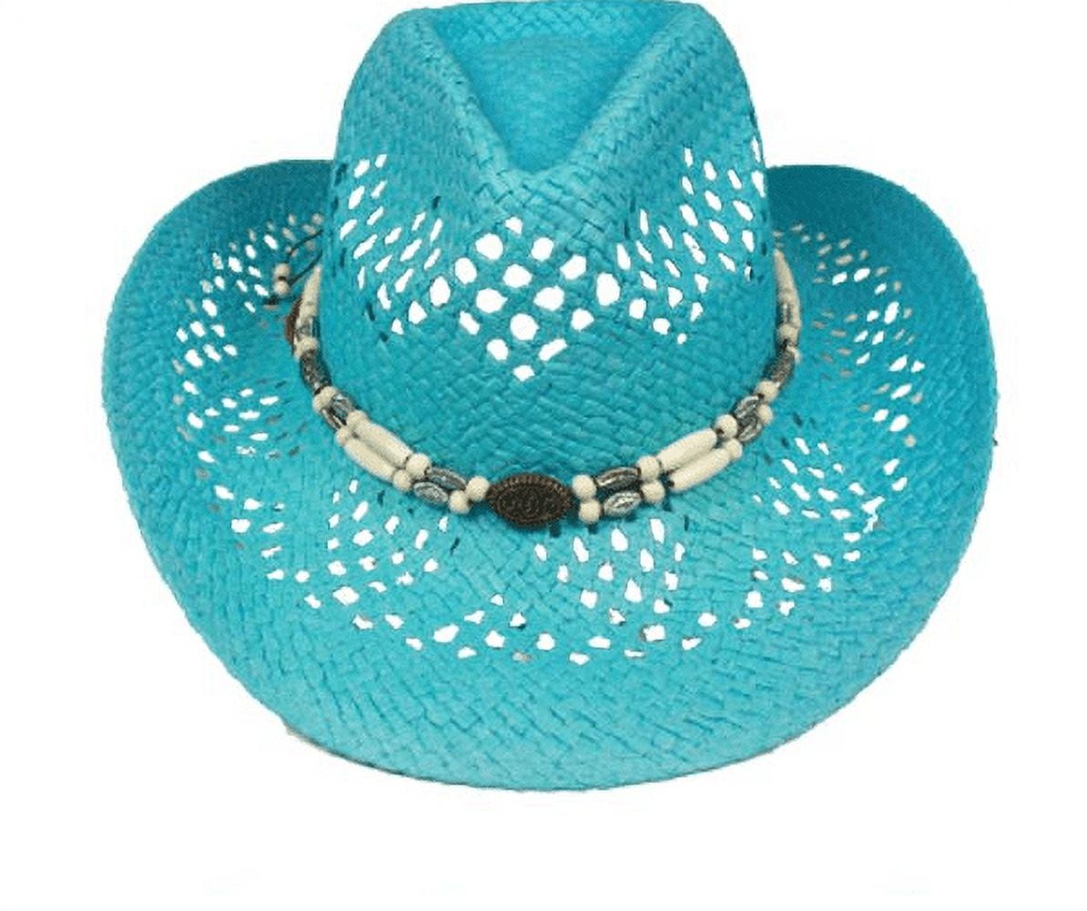 Turquoise Blue Teal Paper Straw COWBOY HAT WOMEN