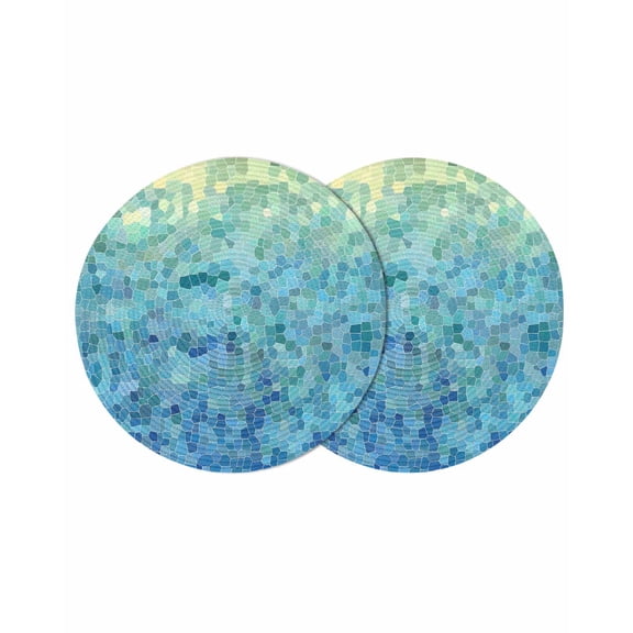 Turquoise Blue Teal Round 13 Inch Placemats Set of 2, Chic Stained Glass Texture Aesthetic HeatResistant Non Slip Place Mats for Dining Table, Wipeable Braided Kitchen Table Mats for Housewarming