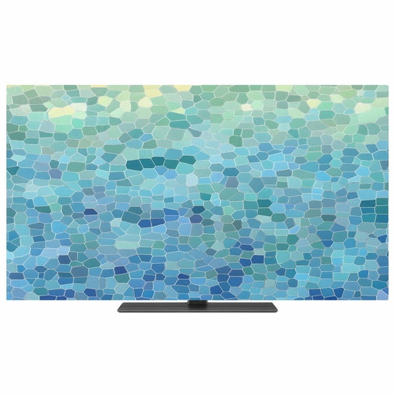 Turquoise Blue Teal TV Dust Cover,Stretchable TV Screen Desktop Computer Protector Cover,Chic Stained Glass Texture Aesthetic Television Dustproof Slipcover for 19–24 Inch Flat or Curved TVs