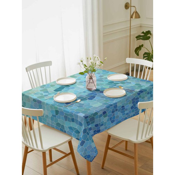 Turquoise Blue Teal Tablecloth Rectangle Table Cloth 52x70, Waterproof Tablecloth Outdoor Table Cloth, Chic Stained Glass Texture Aesthetic Washable Table Cover for Kitchen Dinning Party