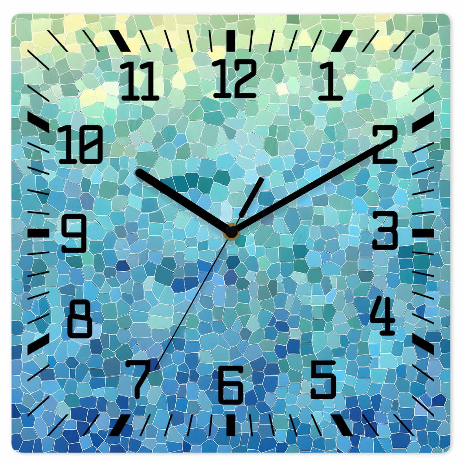 Turquoise Blue Teal Wooden Wall Clock Silent Non Ticking, Chic Stained ...