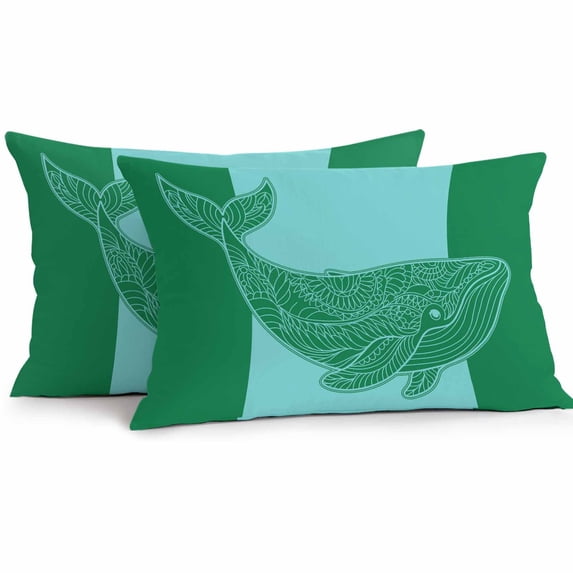 Turquoise Blue Whale Lumbar Pillow Covers 20x12 Inch Set of 2, Summer Beach Coastal Modern Art Waterproof Outdoor Pillow Covers, Decorative Cushion Pillowcases for Couch, Sofa, Bed, Garden, Patio