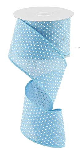 Turquoise Blue White Raised Swiss Polka Dots Wired Ribbon, 2.5 Inches x 50 Yards