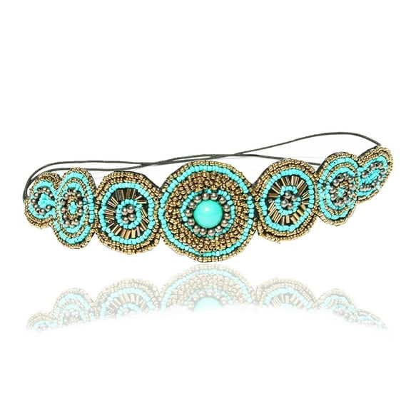 Turquoise Blue and Cream Stone Beaded Headband Elastic Stretch Headwrap with Style Guide 20 Different Ways to Wear