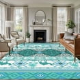 thumbnail image 1 of Turquoise Boho Area Rugs 5'x8', Washable Small Throw Rugs for Classroom Bedroom, Southwest Aztec Tropical Tree Animals Motifs Indoor Outdoor Rug Non-Slip Low Pile Carpet Runner Reversible Floor Mats, 1 of 8