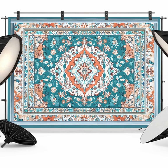 Turquoise Boho Backdrop for Photoshoot,Photography Photo Studio Background Wall Backdrop,Ethnic Aztec Southwest Abstract Pattern Back Drop Banner Panel for Portraits Wedding Live Streaming 7x5Ft