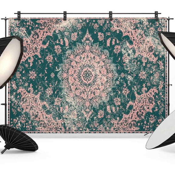 Turquoise Boho Backdrop for Photoshoot,Photography Photo Studio Background Wall Backdrop,Vintage Modern Geometric Abstract Back Drop Banner Panel for Portraits Wedding Live Streaming Decor 7x5Ft