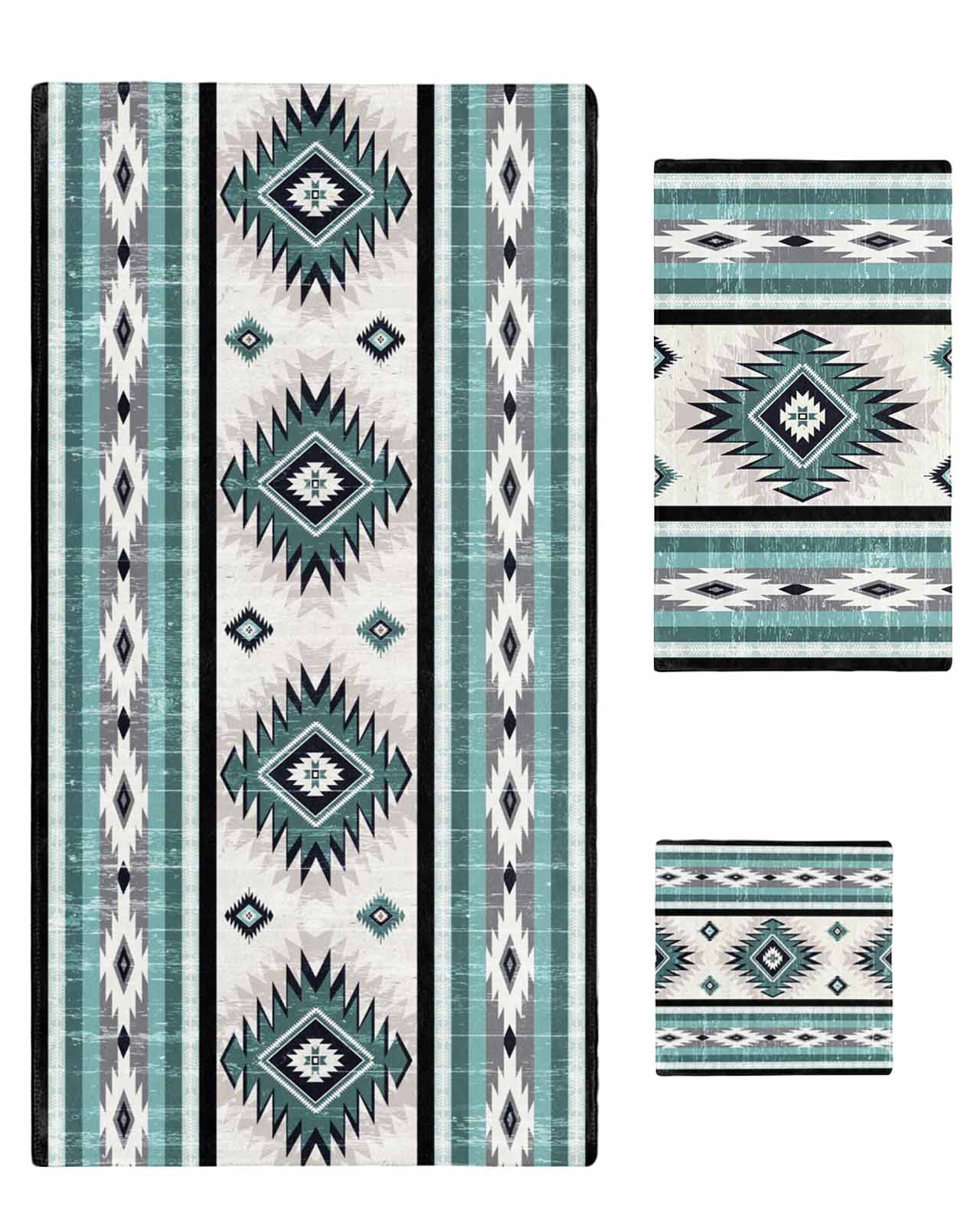 Turquoise Boho Bath Towels for Bathroom Set,Luxury Microfiber Towels Gifts for Women,Beach Kitchen Hand Hair Face Towel and Dish Washcloth,Southwestern Ethnic Aztec Retro Geometric Towels+Set