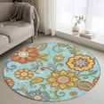 thumbnail image 1 of Turquoise Boho Floral Round Area Rug 4Ft Washable Circle Rugs for Bedroom Dining Room, Vintage Abstract Art Ethnic Flowers Non-Slip Carpet Floor Mats Indoor Outdoor Carpet Runner Aesthetic Home Decor, 1 of 8