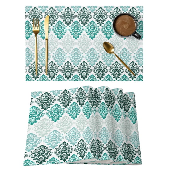 Turquoise Boho Flowers Placemats Set of 12 Modern Luxurious Geometric Floral Place Mats Indoor Wipeable Table Mats Washable Dining Table Placemats for Kitchen Holiday Party Home Decor 13x19 Inch