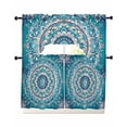 thumbnail image 1 of Turquoise Boho Flowers Swag Curtains for Living Room/Bedroom Windows, Retro Ethnic Abstract Floral Art Kitchen Curtains and Valances Set 36 Inch Length, Light Filtering Swags Valance Curtain Panels, 1 of 5