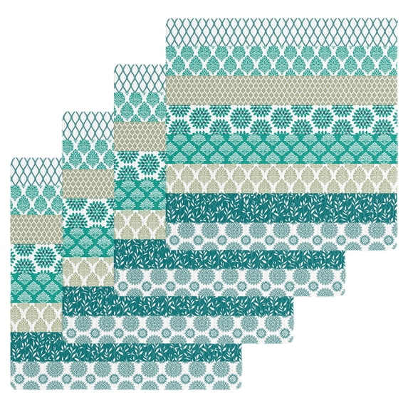 Turquoise Boho Kitchen Dish Towels for Drying Dishes Set of 4, Modern Abstract Art Floral Geometric Waffle Weave Microfiber Hand Tea Bathroom Towels Quick Dry & Absorbent Towel 12x12
