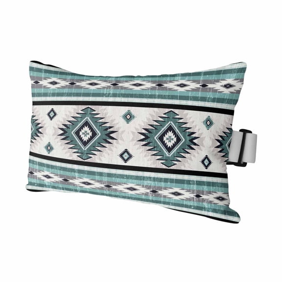 Turquoise Boho Outdoor Pillows for Chaise Lounge Chair Waterproof Lumbar Pillows with Insert&Strap Beach Headrest Pillow Southwestern Ethnic Aztec Retro Geometric Pillow for Patio Pool 11"x16"