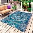 thumbnail image 1 of Turquoise Boho Outdoor Rug 6x9 Ft, Non Slip Washable Area Rug, Ethnic Country Abstract Floral Aesthetic Patio Rugs Carpet Runner, Large Floor Mat for Indoor/Outdoor Deck Porch Camping, 1 of 8
