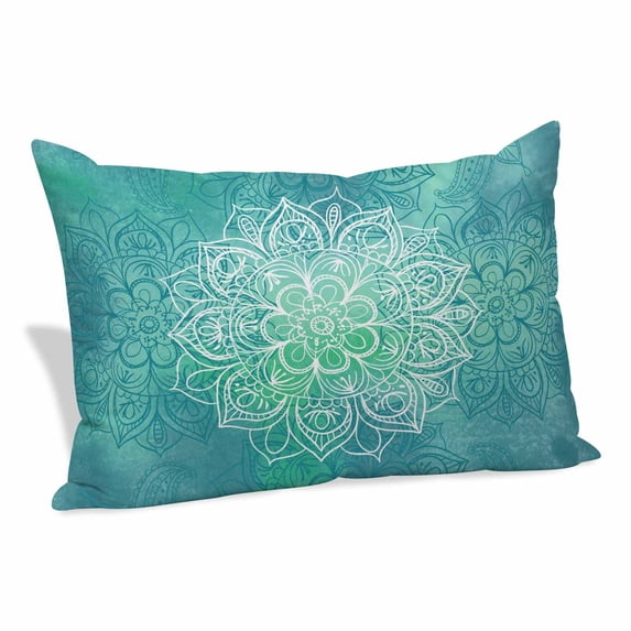 Turquoise Boho Pillow Covers, Linen Long Throw Pillow Case, Oriental Abstract Motifs Traditional Bohemian Holiday Pillow Protector Decorative Cushion Cover for Living Room/Bedroom 16" x 24"