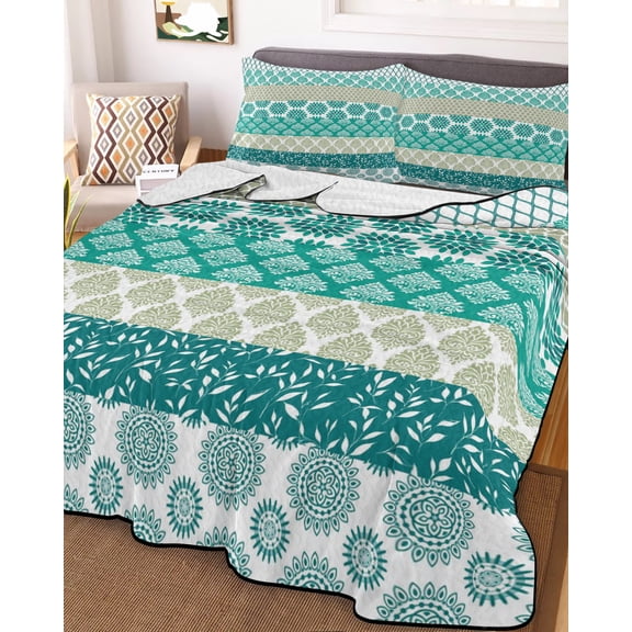 Turquoise Boho Queen Size Down Alternative Comforter, Lightweight Comforter Quilt Bedding Set with Pillow Shams Modern Abstract Art Floral Geometric All Seasons Bed Comforter Duvet Insert 90"x96"