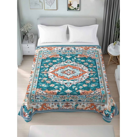 Turquoise Boho Queen Size Flat Sheet, Wrinkleproof & Fadeproof Cooling Flat Bed Sheet Only, Ethnic Aztec Southwest Abstract Pattern Breathable Soft Bedding Top Sheets 90 x 102 Inches