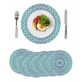 thumbnail image 1 of Turquoise Boho Round Placemats Set of 6 for Dinning Tables,Heat-proof Braided Table Mats 13 Inch,Retro Ethnic Teal Geometric Aesthetic Washable Place Mat for Kitchen Restaurant Party Table Decor, 1 of 9
