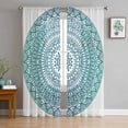 thumbnail image 1 of Turquoise Boho Semi Sheer Curtains 96 Inch Length 2 Panels Set, Retro Ethnic Teal Geometric Aesthetic Sheer Kitchen Curtain Privacy Voile Window Curtain for Living Room Bedroom Rod Pocket Drapes, 1 of 7