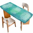 thumbnail image 1 of Turquoise Boho Table Cloths for 8 Foot Rectangle Tables, Oriental Abstract Motifs Traditional Bohemian Patio Waterproof Elastic Fitted Tablecloths, Washable Rectangular Table Cover for Camping, 1 of 8