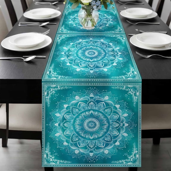 Turquoise Boho Table Runner 72 Inches Long, Abstract Art Floral Ethnic Tribal Kitchen Coffee Dining Table Decoration for Home Party Birthday Wedding Home Decor 13x72 Inches