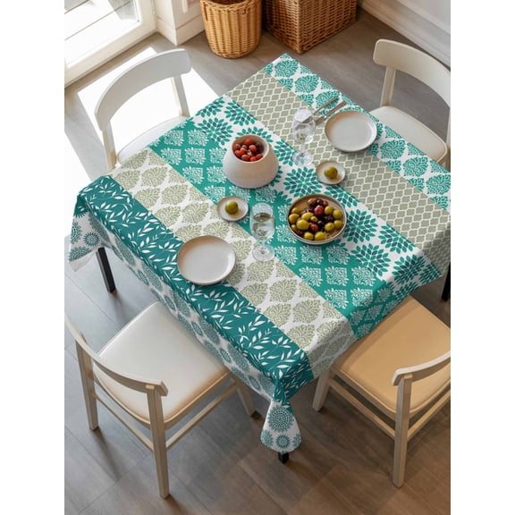 Turquoise Boho Tablecloth Square Table Cloth 54x54,Waterproof Outdoor Table Cloth Covers Decorative Table Protector,Modern Abstract Art Floral Geometric Washable Table Cover for Kitchen Dinning Party