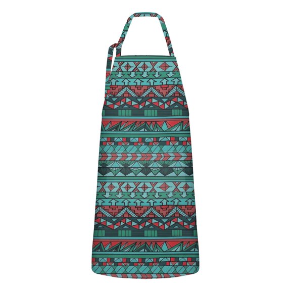 Turquoise Boho Tribal Triangles and Arrows Apron-Garden Aprons for Women with Pockets-Cotton Linen Waterproof Kitchen Cooking Gardening Aprons Adjustable for Kitchen,Cooking,BBQ and Salon 33x27 Inch