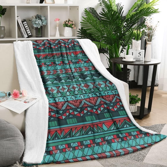 Turquoise Boho Tribal Triangles and Arrows Pattern Blanket,Comfortable Soft Flannel Throw Blanket,All Season,Warm Lightweight Blankets for Sofa Bed Couch Living Room Chair,50"x60"